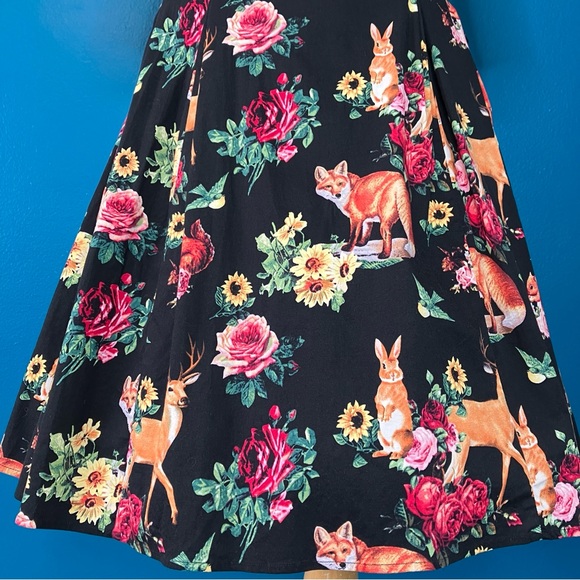 Hell Bunny Retro Hermeline Forest Animals Flare Dress Sz Medium - Picture 6 of 12